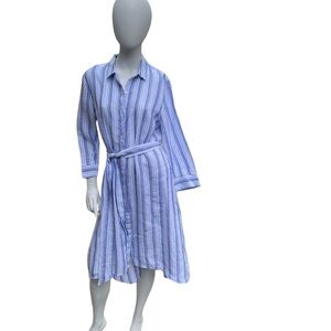 Lord & Taylor Linen Striped Button-Front Shirt Dress Pockets-NWT